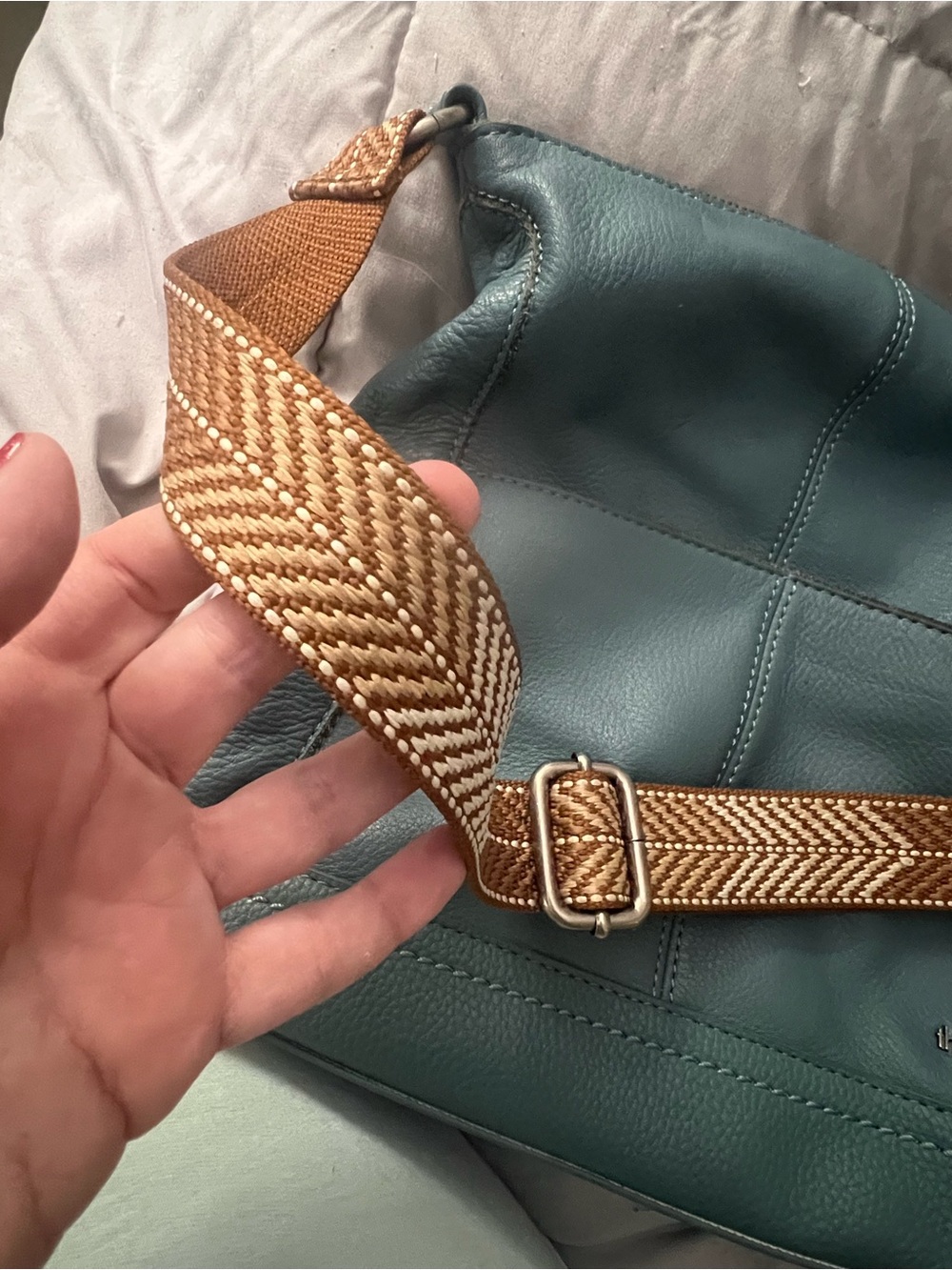 the sak Leather Crossbody Bag in Teal with Woven Strap - Picture 2 of 16